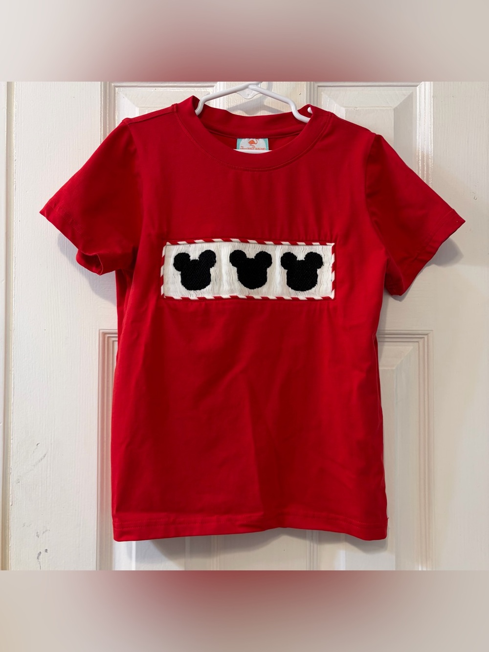The Smocked Flamingo Adorable Red Tee Shirt with Mickey Mouse Smocking Size 6